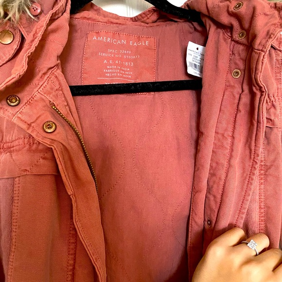 American Eagle Hooded Fur Jacket (Rust Color) - Picture 3 of 3